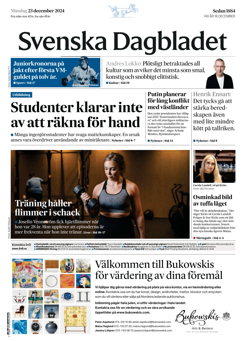 Prima-pagina-Svenska Dagbladet-edizione-di-oggi-20241223